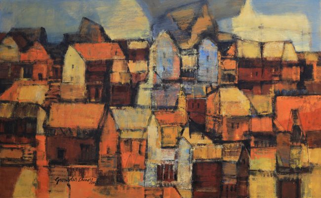 Gurudas Shenoy, Urban Impressions, oil on canvas, 30 x 48 inches, 2022